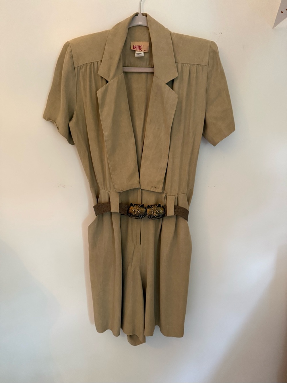 Vintage 80s Khaki Short-Sleeve Jumpsuit